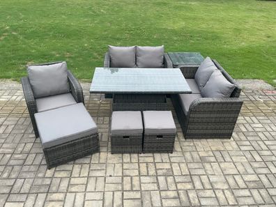 Fimous 8-Sitzer Polyrattan Gartenmöbel Set mit Esstisch Dunkelgrau