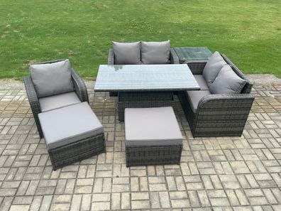 Fimous 7-Sitzer Polyrattan Gartenmöbel Set mit Esstisch Dunkelgrau