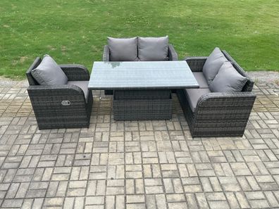 Fimous Polyrattan Gartenmöbel Set mit Esstisch 5-Sitzer