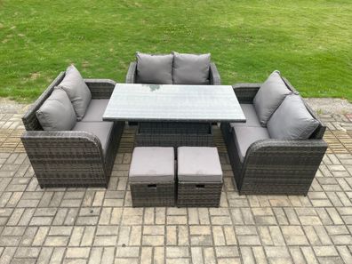 Fimous Polyrattan Gartenmöbel Set mit Esstisch Hocker 8-Sitzer