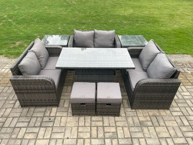 Fimous Polyrattan Gartenmöbel Set mit Esstisch Hocker Sofa 8-Sitzer