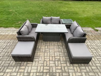Fimous Polyrattan Gartenmöbel Set mit Beistelltisch 8-Sitzer Dunkelgrau