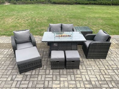 Fimous Gartengarnitur Polyrattan mit Gas Feuertisch 7-Sitzer