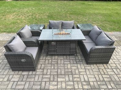 Fimous Gartengarnitur Polyrattan mit Gas Feuerstelle 6-Sitzer