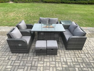 Fimous Gartengarnitur Polyrattan mit Gas Feuerstelle 8-Sitzer