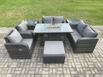 Fimous Gartengarnitur Polyrattan mit Gas Feuerstelle 7-Sitzer