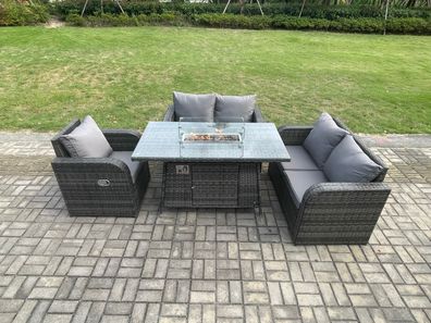Fimous Gartensofa Set mit Gas Feuerstelle Dunkelgrau 5-Sitzer