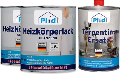 plid® Heizkörperlack lösemittelhaltig, Glänzend Weiß + Terpentinersatz Thermolack 80°