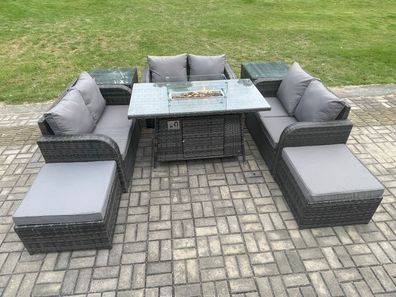 Fimous 8-Sitzer Gartenmöbel im Freien mit Hocker Polyrattan Dunkelgrau