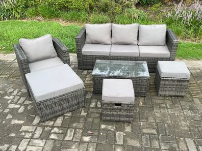 Fimous Gartenmöbel im Freien mit Couchtisch Polyrattan 7-Sitzer Dunkelgrau