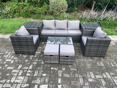 Fimous 7-Sitzer Gartenmöbel im Freien mit Couchtisch Polyrattan Dunkelgrau