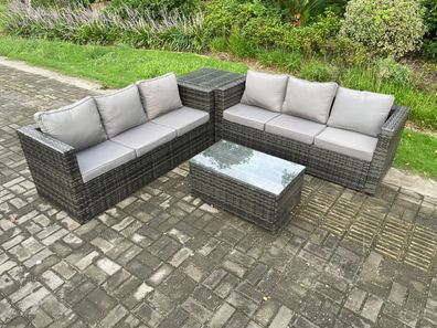 Fimous Gartenset im Freien mit Sofa Couchtisch Polyrattan 6-Sitzer Dunkelgrau