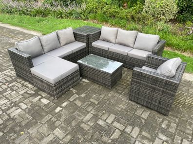 Fimous Gartenset im Freien mit Couchtisch Sofa Polyrattan Dunkelgrau 8-Sitzer