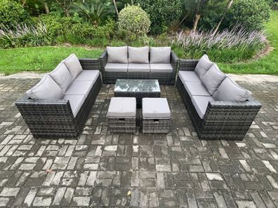 Fimous Gartenset im Freien mit Couchtisch Sofa Polyrattan 11-Sitzer Dunkelgrau