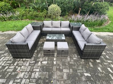 Fimous Gartenset im Freien mit Couchtisch Sofa Polyrattan Dunkelgrau 11-Sitzer