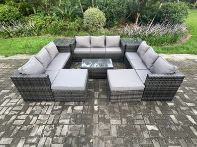 Fimous 11-Sitzer Gartenset im Freien mit Couchtisch Polyrattan Dunkelgrau