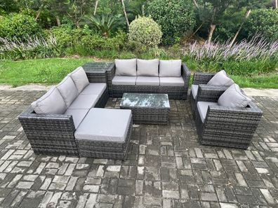 Fimous Gartenset im Freien mit Couchtisch Polyrattan 9-Sitzer Dunkelgrau