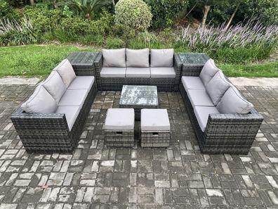 Fimous 11-Sitzer Polyrattan Gartenmöbelset mit Beistelltisch Dunkelgrau