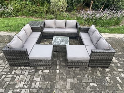 Fimous Polyrattan Gartenmöbelset mit Beistelltisch 11-Sitzer Dunkelgrau