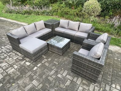 Fimous Polyrattan Gartenmöbelset mit Beistelltisch Dunkelgrau 9-Sitzer