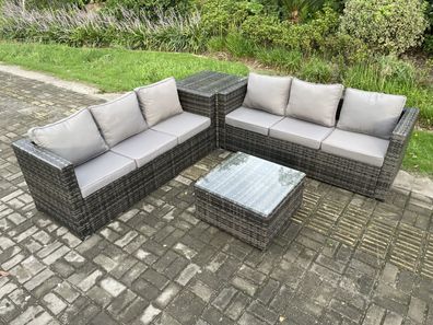 Fimous 6-Sitzer Polyrattan Gartenmöbelset mit Beistelltisch Dunkelgrau