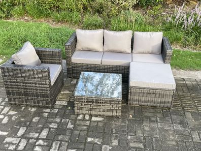 Fimous 5-Sitzer Polyrattan Gartenmöbelset mit Beistelltisch Dunkelgrau