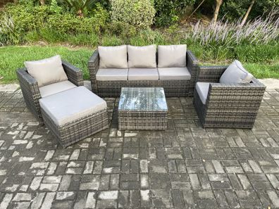 Fimous Polyrattan Gartenmöbelset mit Beistelltisch 6-Sitzer Dunkelgrau