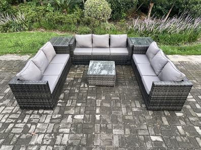 Fimous Polyrattan Gartenmöbelset mit Beistelltisch 9-Sitzer Dunkelgrau