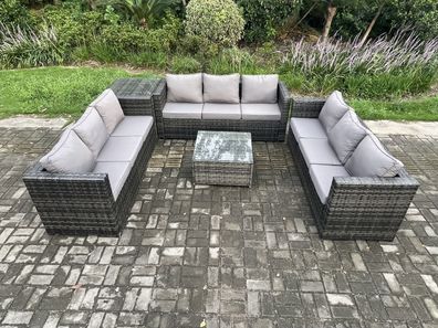 Fimous Polyrattan Gartenmöbelset mit Beistelltisch Dunkelgrau