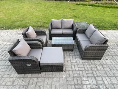 Fimous Rattan Gartenmöbel Set mit Tish Sofa Dunkelgrau 7-Sitzer