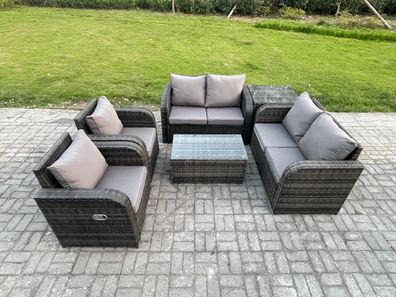 Fimous Rattan Gartenmöbel Set mit Tish Sofa Dunkelgrau 6-Sitzer