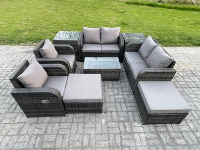 Fimous Gartenmöbel 9er-Set Sitzgruppe Terrasse Polyrattan Dunkelgrau