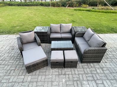 Fimous Polyrattan Gartenmöbel 9er-Set Sitzgruppe Terrasse Dunkelgrau