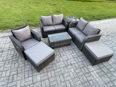 Fimous Polyrattan Gartenmöbel 7er-Set Terrasse Sitzgruppe Dunkelgrau