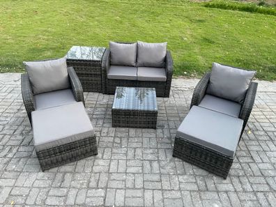 Fimous 6-Sitzer Polyrattan Gartenmöbel Set Sitzgruppe Terrasse Dunkelgrau