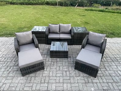 Fimous Polyrattan Gartenmöbel Set Sitzgruppe Terrasse 6-Sitzer Dunkelgrau