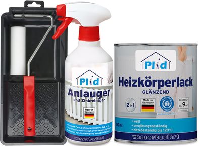 plid® Heizkörperlack wässrig Weiß + Anlauger & Lackierset hitzebeständig 120°