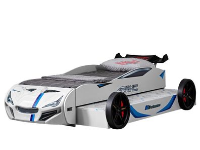 Autobett COUPE RACER weiß mit Gästebett Kinderbett Bettauto Racing 90x200