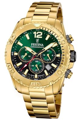 Festina Herren-Armbanduhr Chronograph Goldfarben/Grün F20684/3