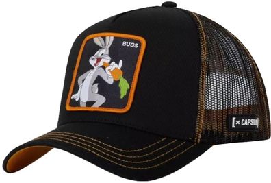 Bugs Bunny Schwarze Trucker Cap - Capslab Looney Tunes Cartoon Kappe mit 3D Patch
