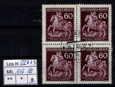 Los H22873: Böhmen & Mähren Mi. 113, gest. Viererblock