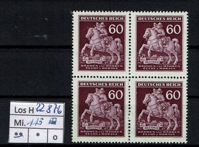 Los H22876: Böhmen & Mähren Mi. 113 * * Viererblock