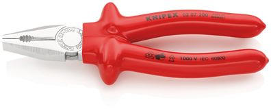 KNIPEX 03 07 200 Kombizange tauchisoliert, VDE-geprüft verchromt 200 mm