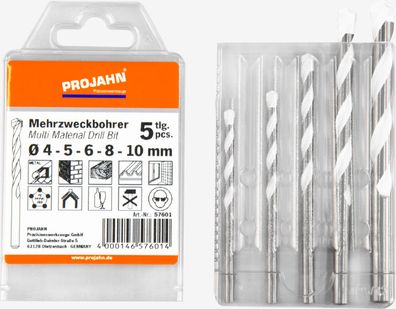 Mehrzweckbohrer Satz 5-tlg.;4, 5, 6, 8, 10 mm; ;