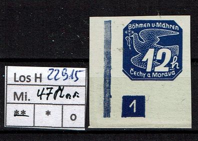 Los H22915: Böhmen & Mähren Mi. 47* * PL.-Nr. 1