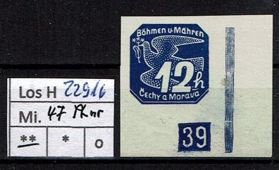 Los H22916: Böhmen & Mähren Mi. 47 * * PL.-Nr. 39