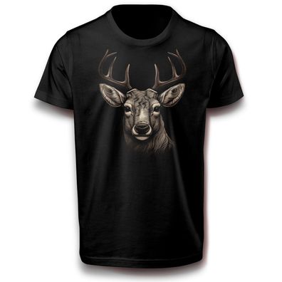 Realistisches Hirsch Design Reh der Natur T-Shirt Geweihträger Tier Paarhufer