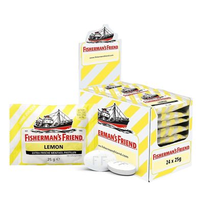 24 x 25g Fishermans Friend Lemon ohne Zucker 24 Beutel Zitrone Pastillen