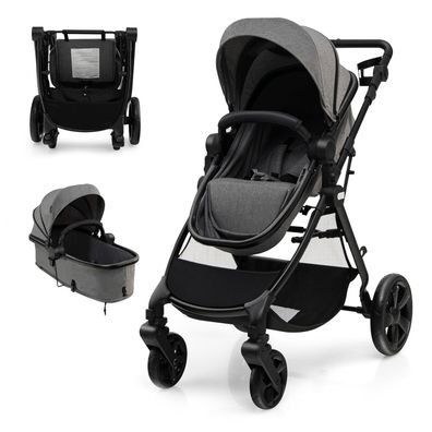 3 in 1 Kinderwagen faltbar, Leichter Kinderbuggy mit verstellbarem Verdeck