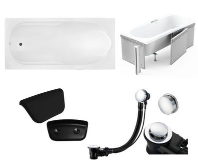 Badewanne Rechteck 180x80 BONA + Styropor + Kopfstütze | Ablauf & Füße GRATIS